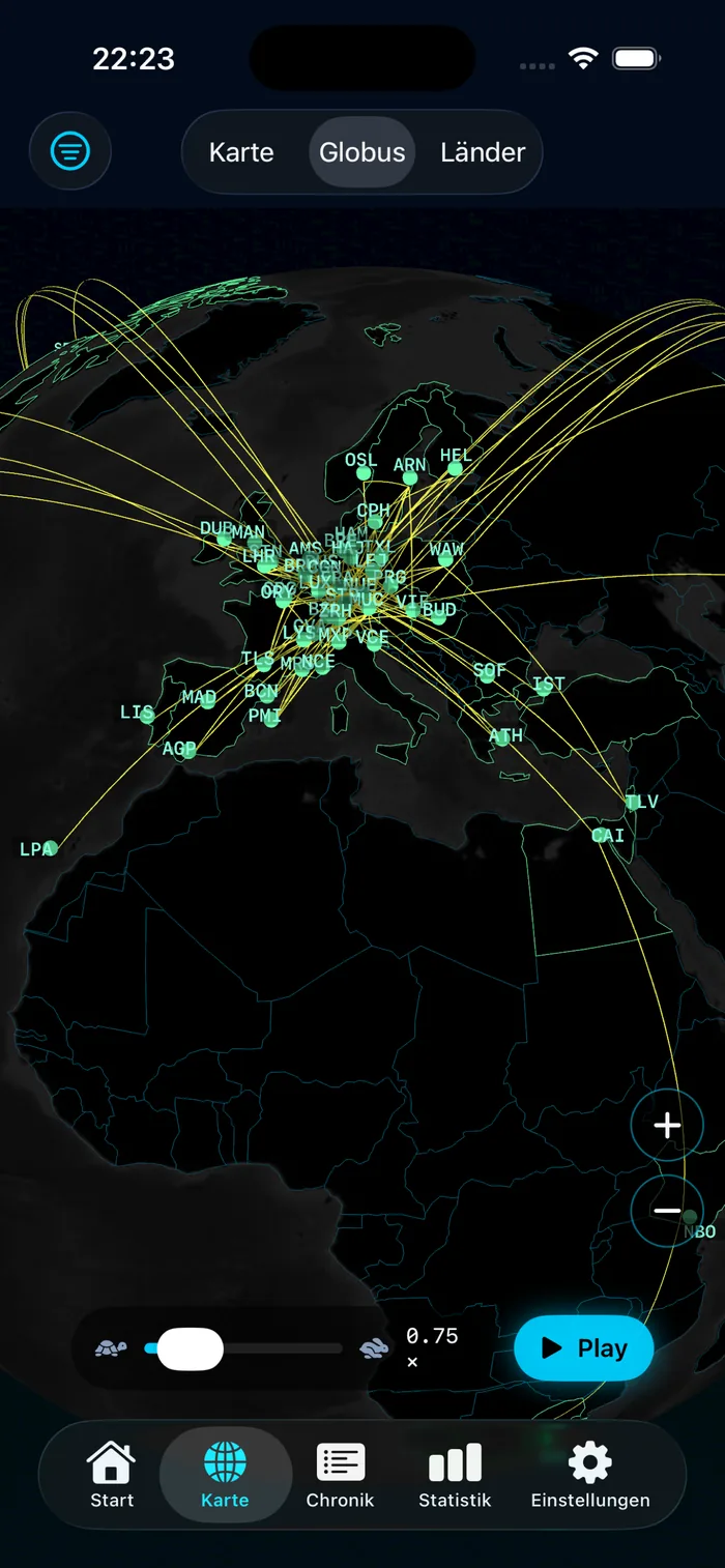 3D Globus mit animierten Flügen – Flightblog