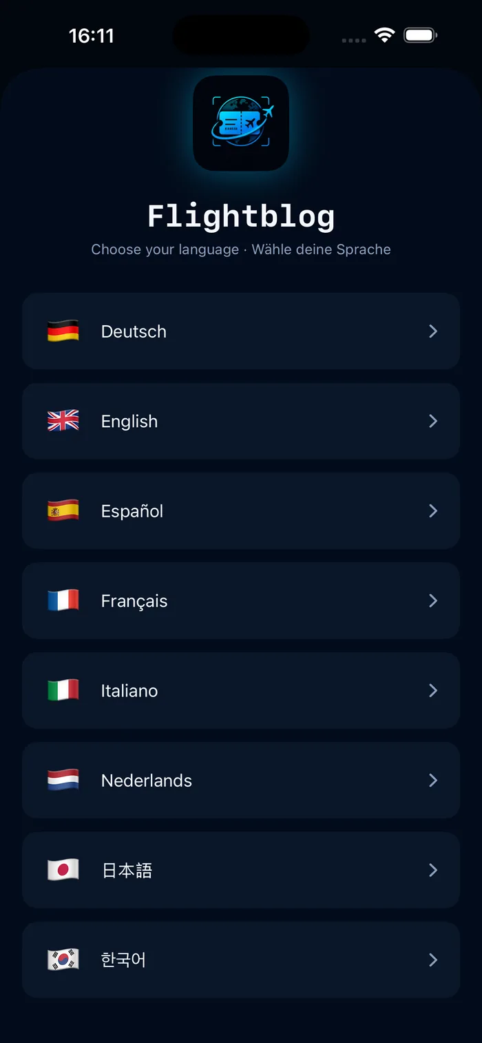 Flightblog verfügbar in 8 Sprachen – Sprachauswahl
