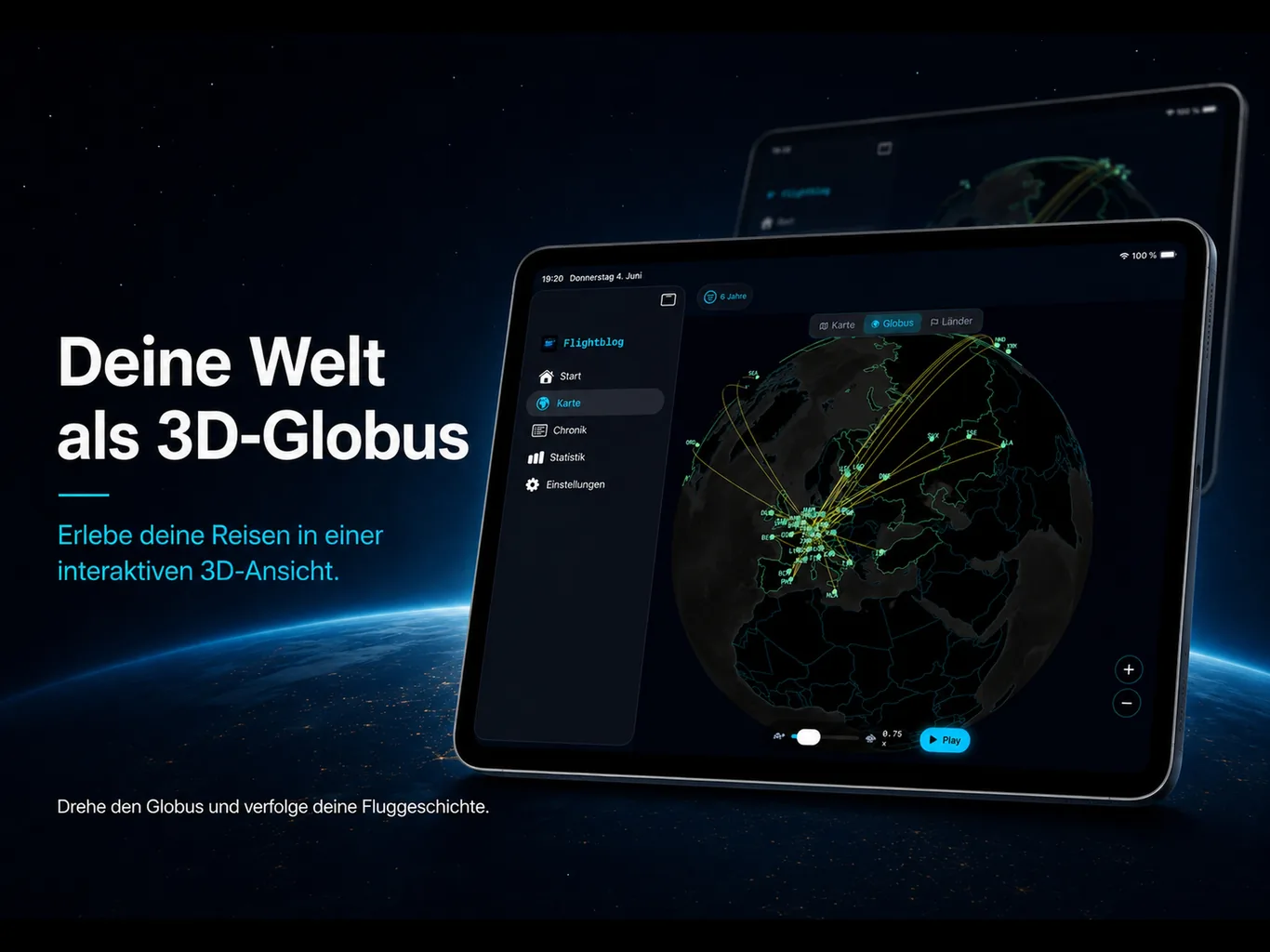 Flugstatistik und Jahres-Rückblick auf dem iPad in Flightblog